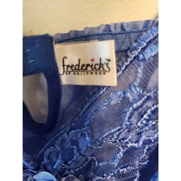 Vintage FREDERICKS OF HOLLYWOOD Babydoll Chemise Slip Sz 1X Blue Lace Sheer - Picture 2 of 4